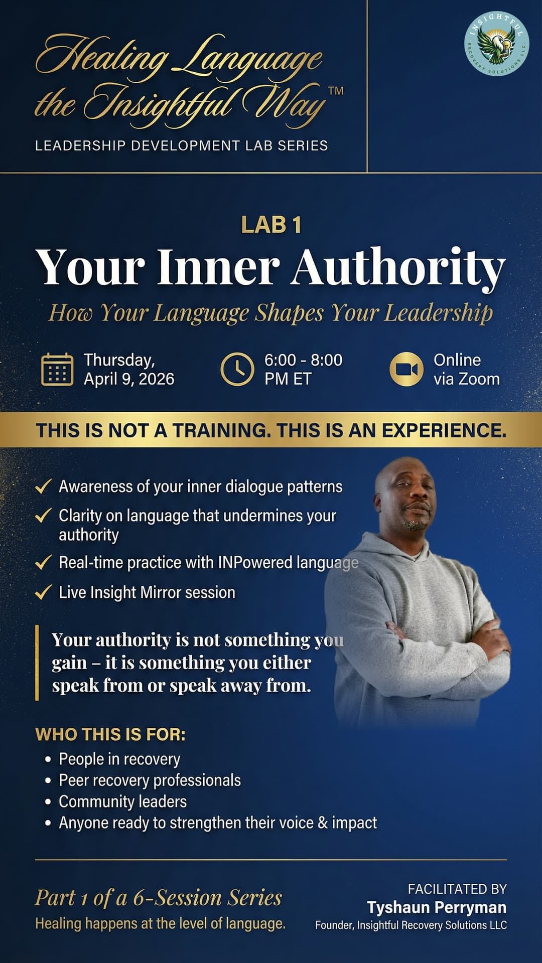 Leadership Lab 1: Your Inner Authority — A Leadership Development Lab Series event flyer featuring Tyshaun Perryman